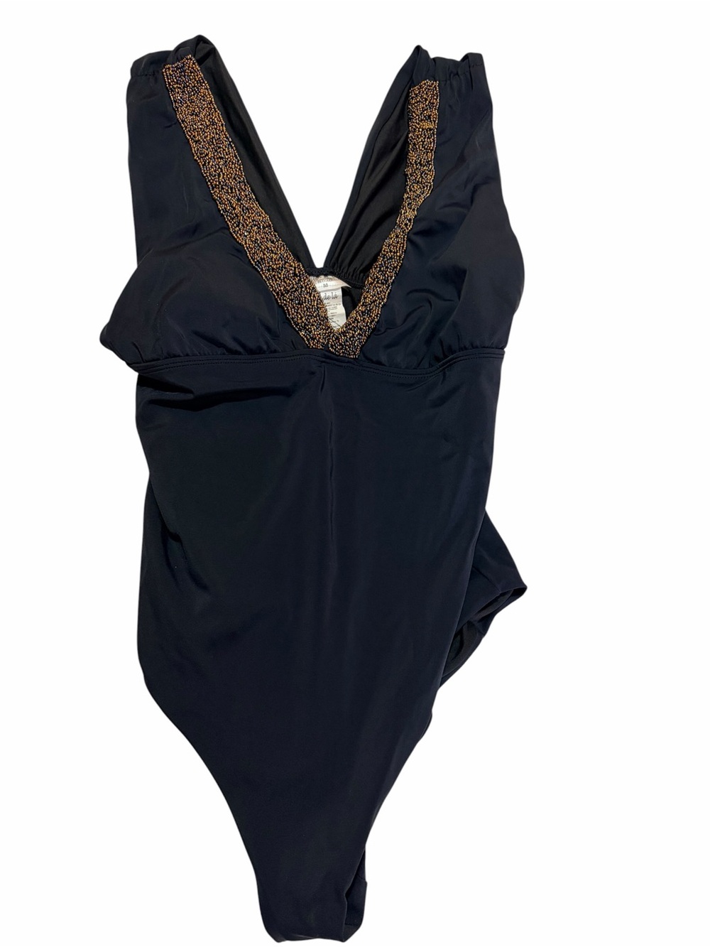 Lau de Lá Embellished V-Neck Black One-Piece